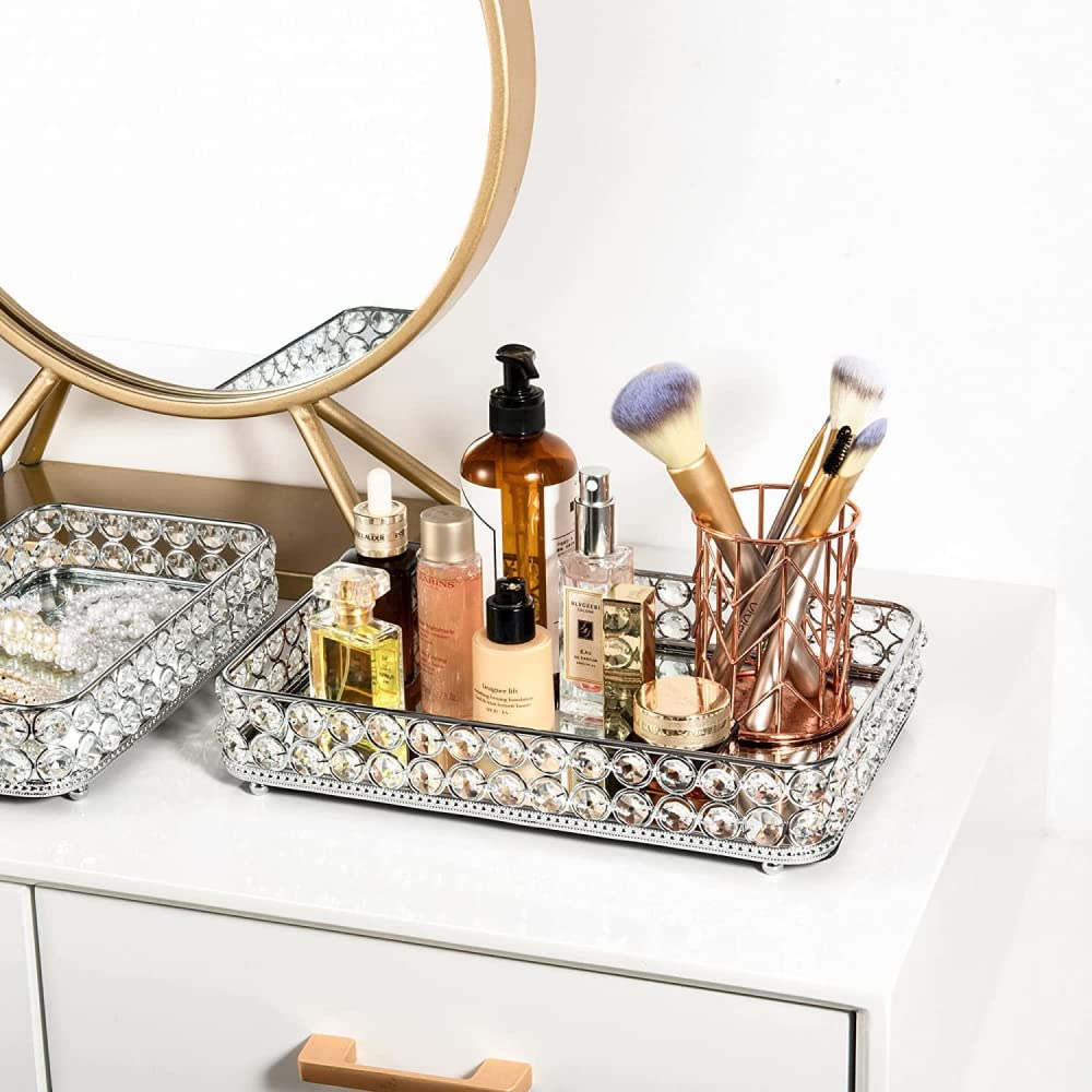 Bandeja de espejo para decoración del hogar, almacenamiento rectangular de cosméticos y joyas, diseño elegante para organizar accesorios