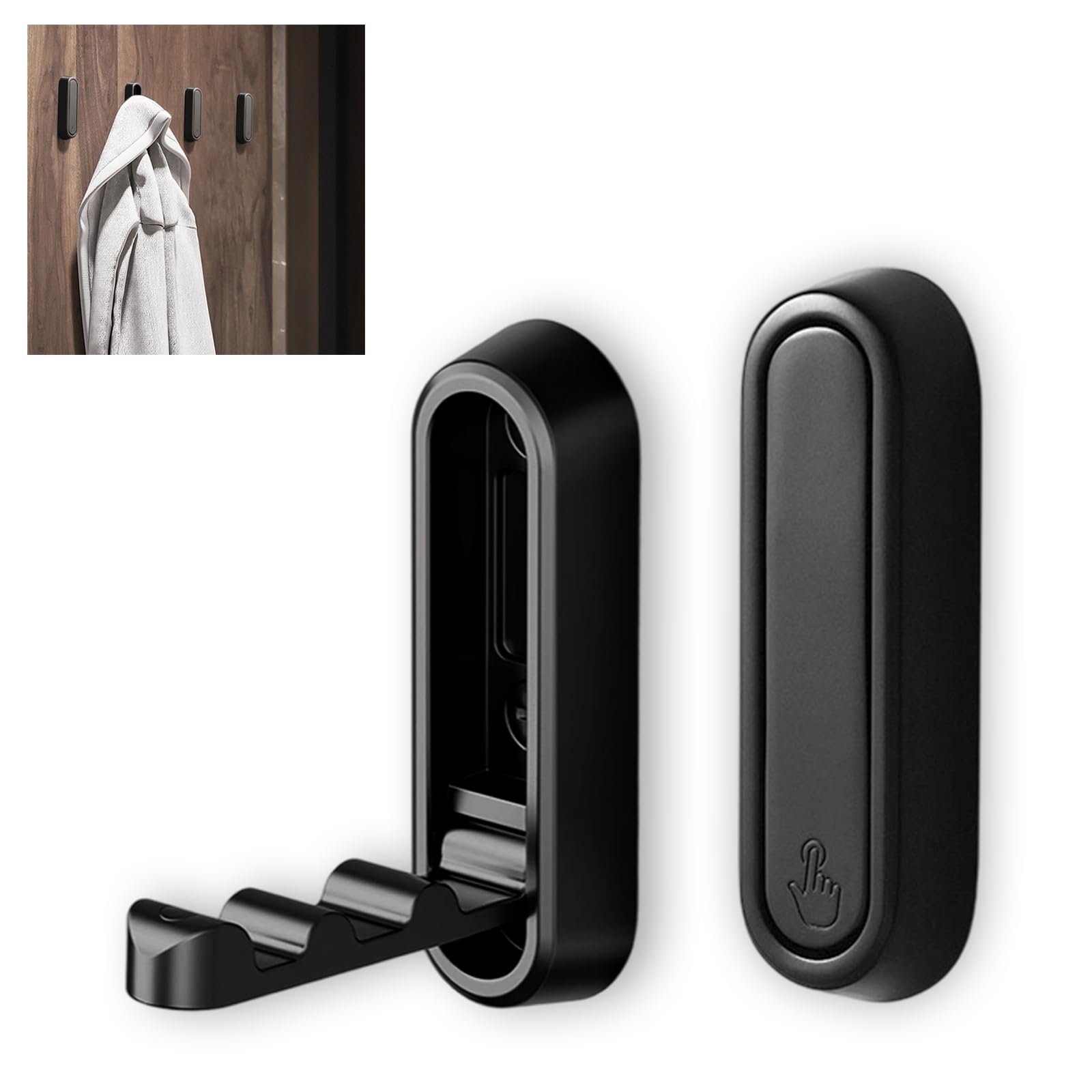 Yipuvr Black+Black 2Pcs Foldable Wall Hooks For Hanging, Folding Hooks Wall Mount Of Zinc Alloy, Heavy Duty Gold Foldable Wall Hook For Bathroom Kitchen, Flip Down Hook For Walls Hanging Coat, Bag, Towel (Black+Black)