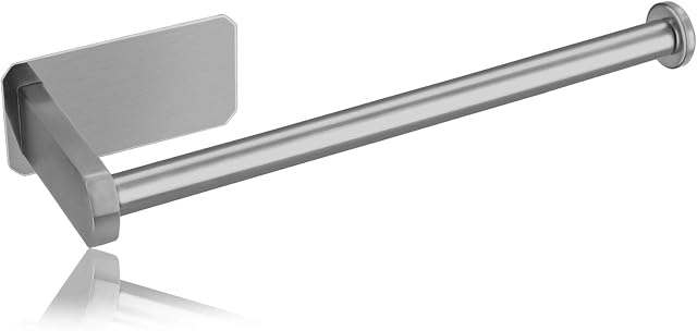 HONZUEN Wall Mounted Self Adhesive Kitchen Roll Holder, Brushed Stainless Steel No Drilling Paper Towel Holder, Kitchen Paper Roll Rack for Cabinet and Bathroom(Silver)