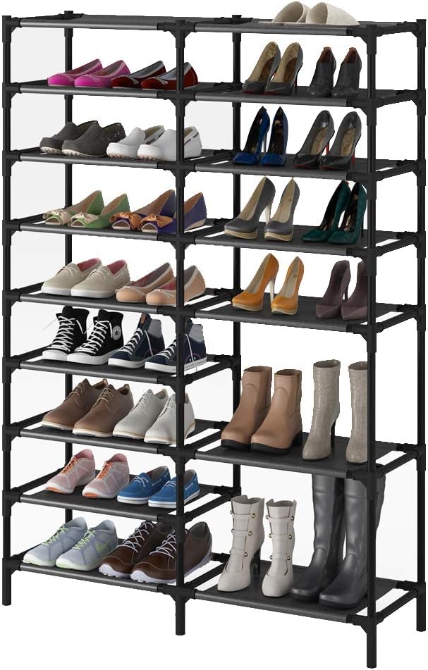 SHOWIN 9 Tiers Shoe Rack, Large Shoe Storage Organizer for 30-40Pairs, Waterproof Fabric Shoe Storage Cabinet Space Saving Shoe Shelf (black-b)