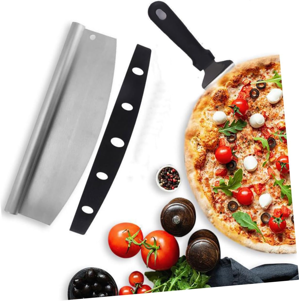 Cabilock Pizza Cutter and Transferring Tool Set Stainless Steel Wheel with Pp Cover Multipurpose Kitchen Baking Supplies for Homemade Pizza Includes 2pcs Set