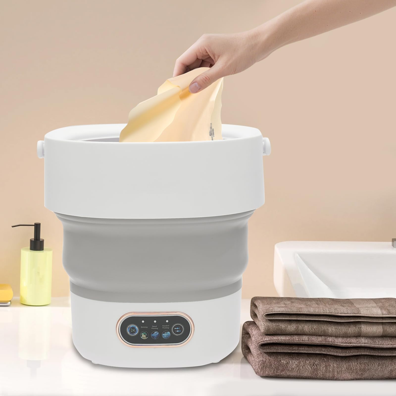 Faltbare Waschmaschine 13L - Tragbare Mini-Waschmaschine mit Abtropfkorb für Unterwäsche, Reisen & Camping