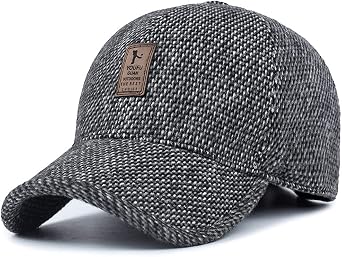 Mens Winter Warm Wool Woolen Tweed Peaked Baseball Cap Hat with Fold Earmuffs Warmer