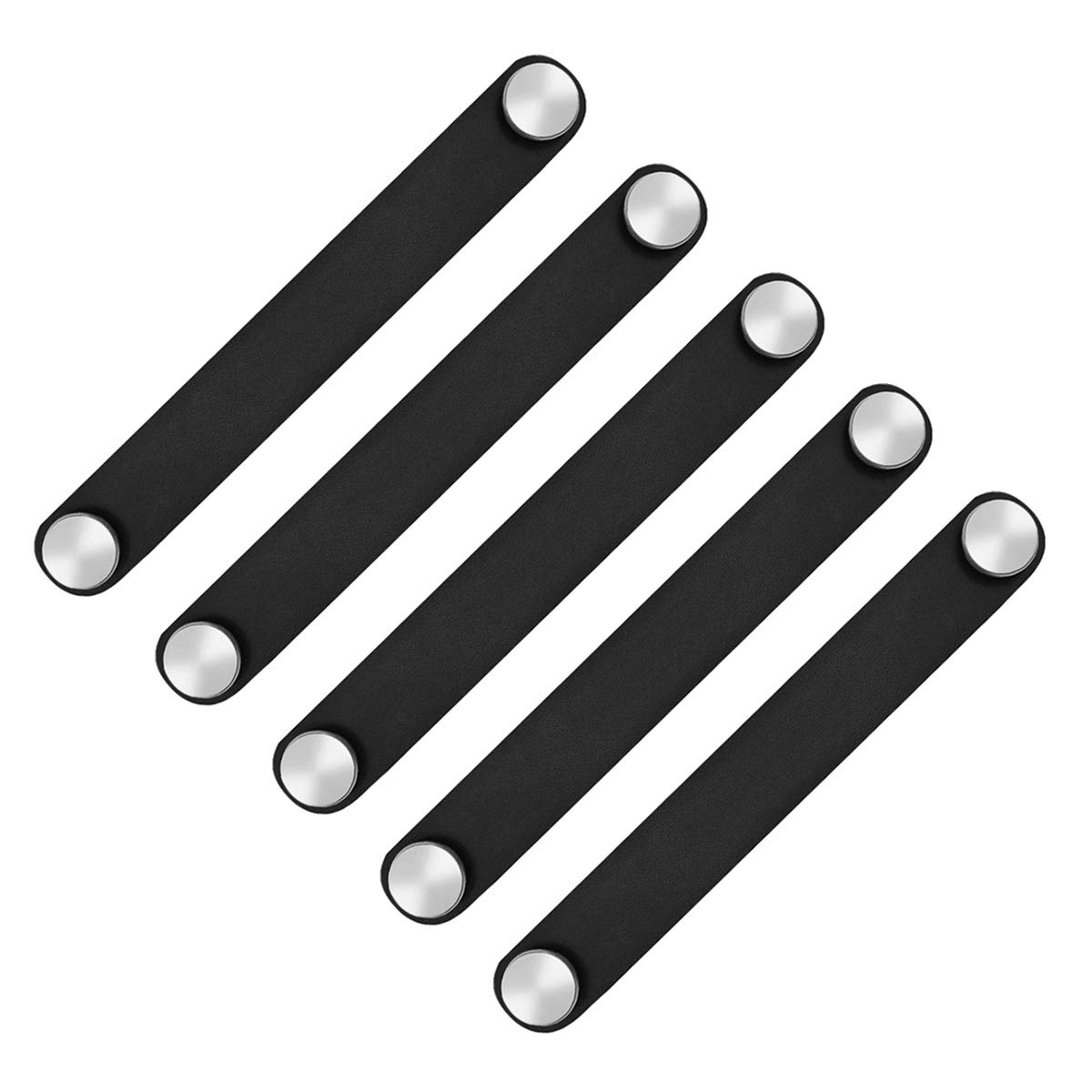 Pofet L Black 5Pcs Nordic Wardrobe Cabinet Door Handle Soft Pu Leather Door Handles For Cupboard Drawer Pull Knobs Furniture Hardware(26 X 170Mm)- Black