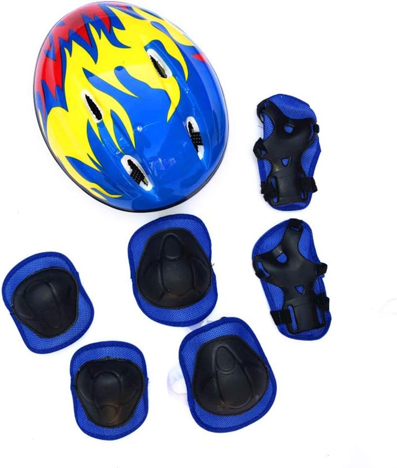 Gazaar 7pcs Set Kids Protective Gear with Adjustable Helmet Knee Pads Elbow Pads Wrist Pads for Roller Skates, Knee Pads for Kids Adjustable Protective Gear Set for Roller Skates