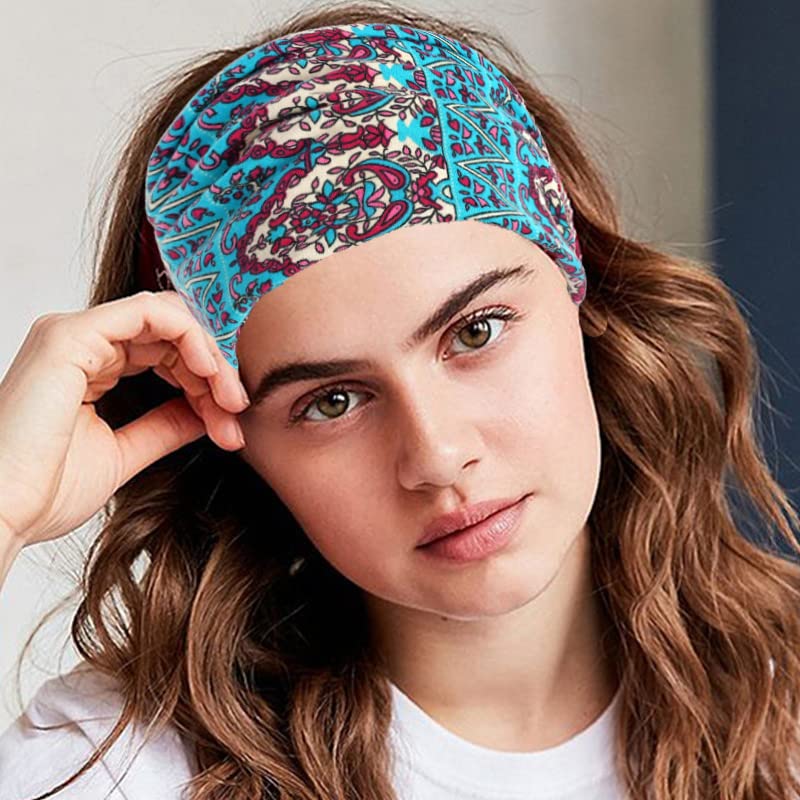 Fasce per capelli da donna, larghe fasce per capelli, con stampa floreale boho