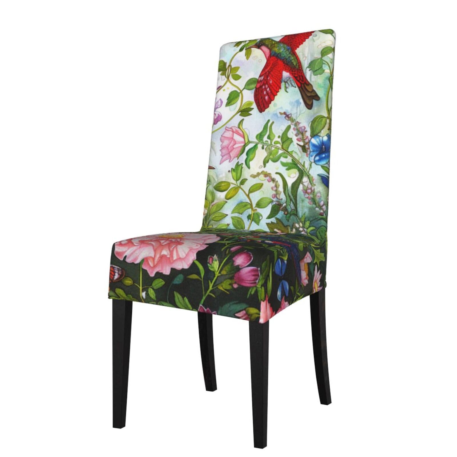 WPKJU Garden with Birds and Flowers Print Dining Chair Covers Removable Chair Seat Covers Decorative for Kitchen & Bar Stools