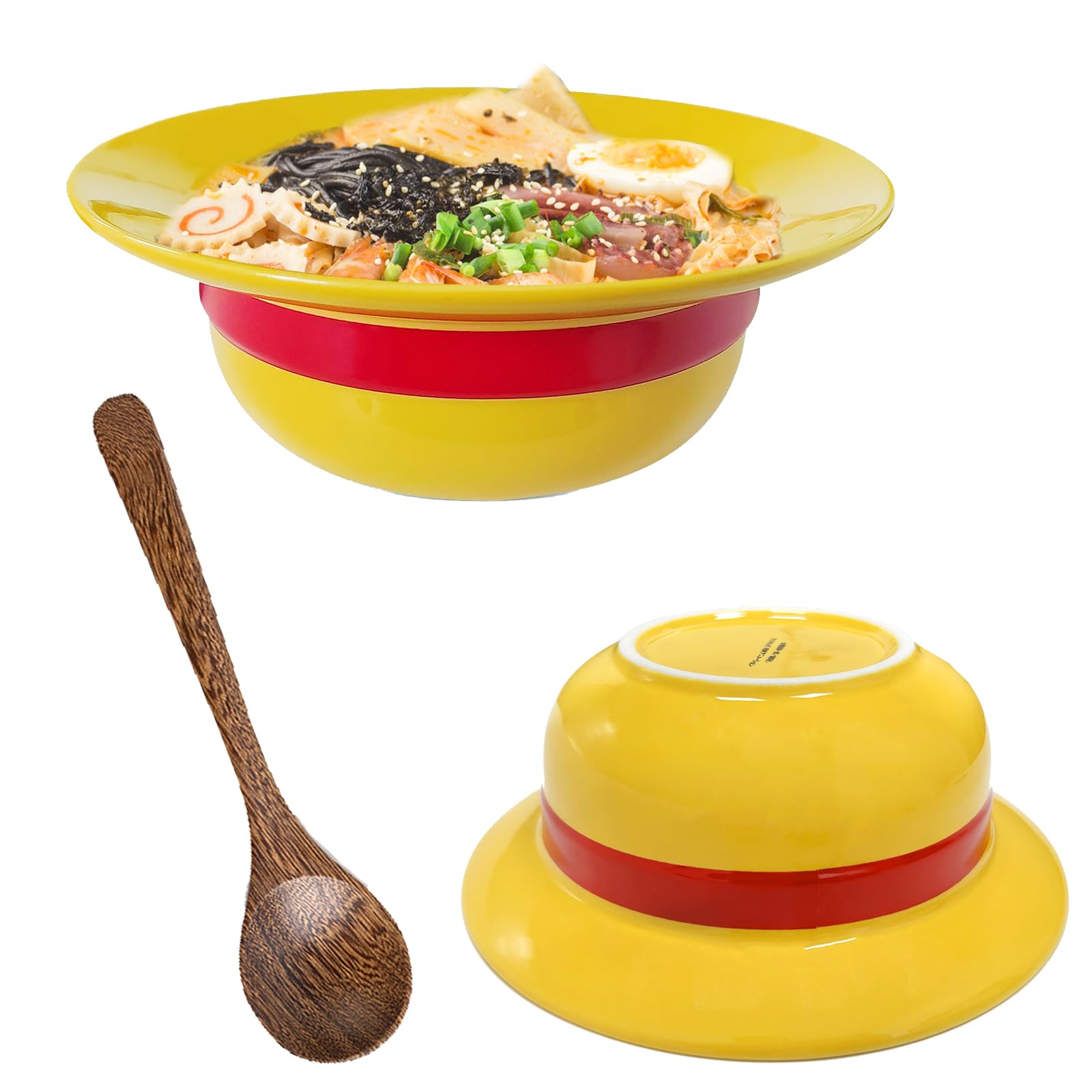 Cuenco Ramen One Piece, Cuenco Ramen Sombrero Paja Luffy, 500ML Ensaladera Ceramica, Sombrero Paja Cuenco Ramen Con Cuchara, para Cereales Desayuno, One Piece Merchandising, Cumpleaños para Fans