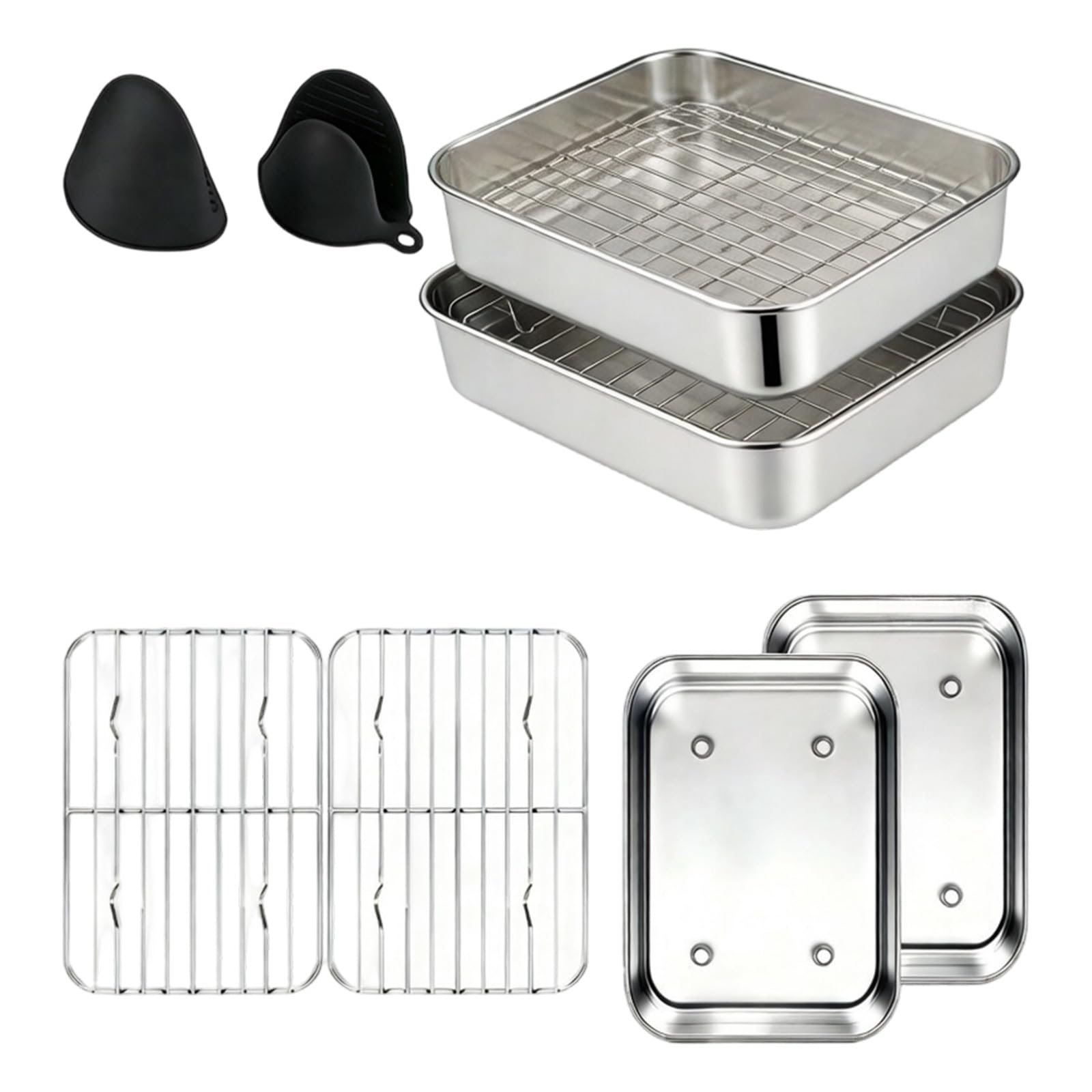 CAZSTYK Kitchen Air Fryers Accessories Stainless Steel Bowls Draining Rack Silicone Oven Gloves 6Pcs Cooking Casserole Set Air Fryers Accessories
