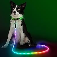 Vista 9 de YFbrite Correa de perro de 4 pies iluminada con 15 modos de parpadeo - Correa de perro LED súper brillante para perros pequeños, medianos y grandes