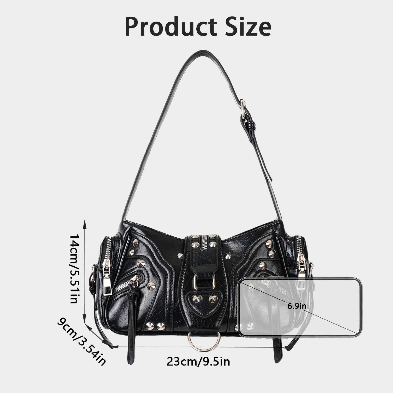 Bolso de Mano Y2K Bolso de Hombro Mujer Vintage Bolso con Tachuelas Estilo Punk Bolso de Hombro para Fiesta Trabajo Vida Diaria