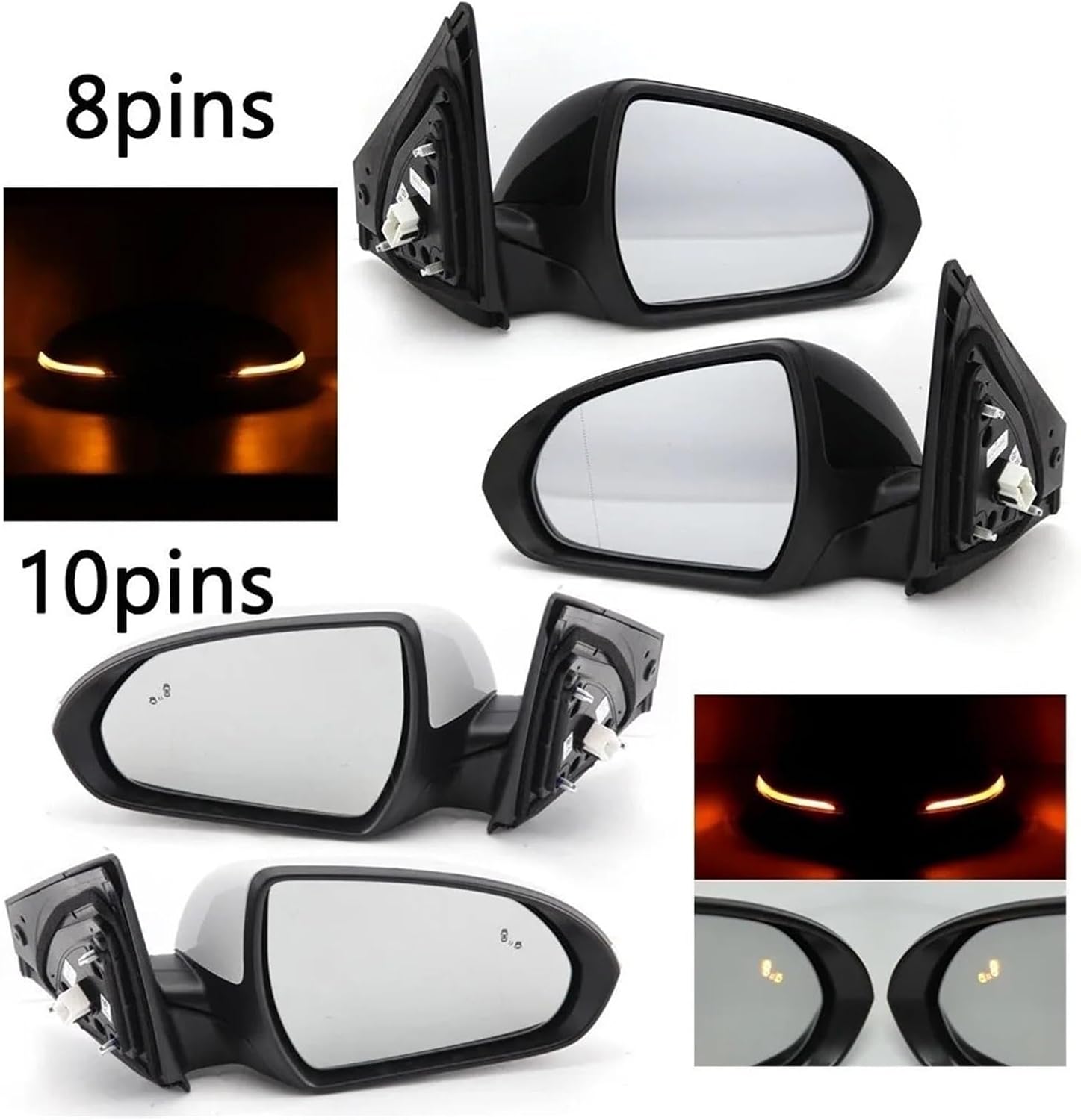 8 Pins Rearview Mirror Assembly Compatible For Hyundai Elantra 2017 2018 Power Folding Turn Signal Blind Spot Side Car Accessories(10pin left)