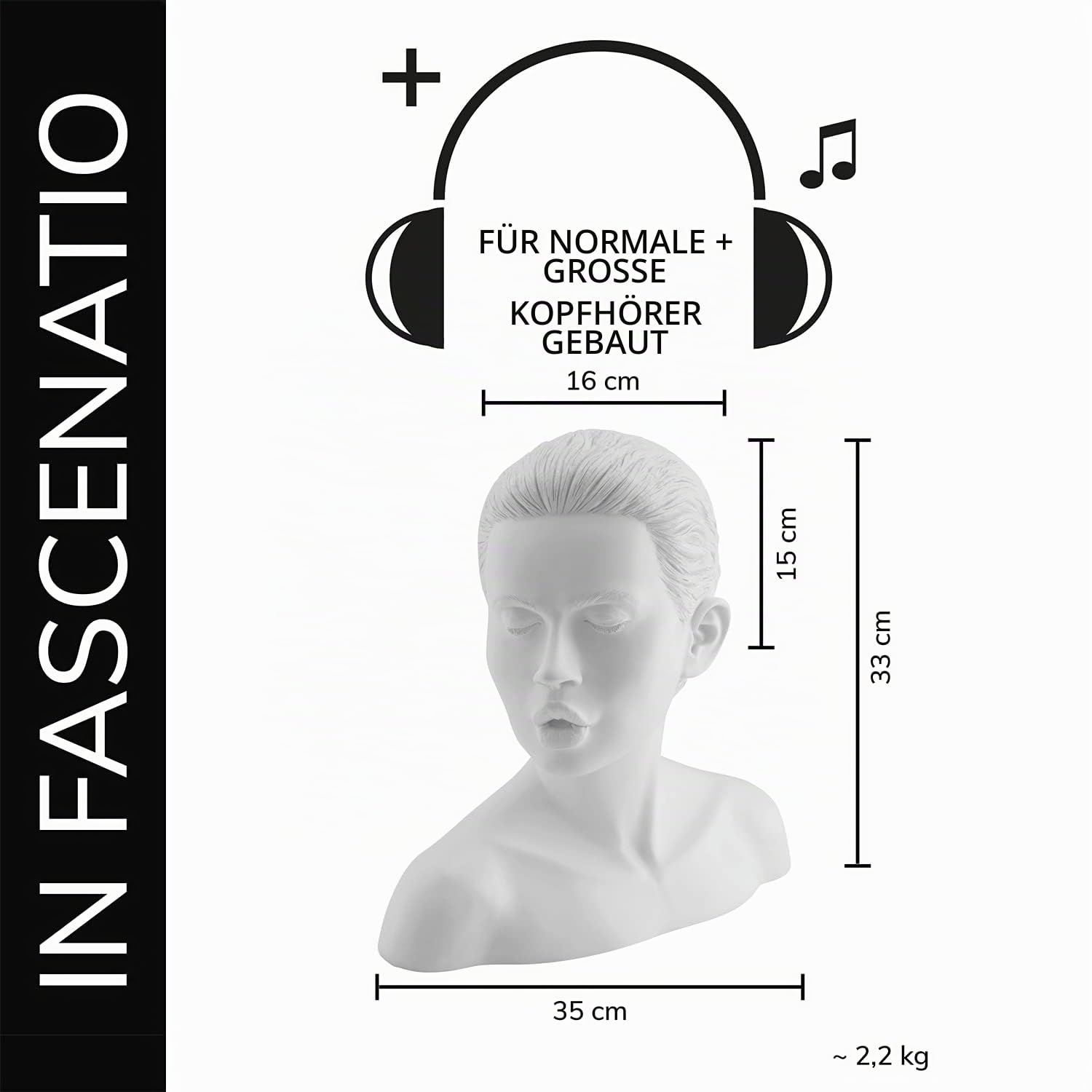 In Fascenatio Kopfhörerständer - Optimale Aufbewahrung von größeren Over-/On-Ear Kopfhörer, Gaming Headsets - Handmade - Weiß