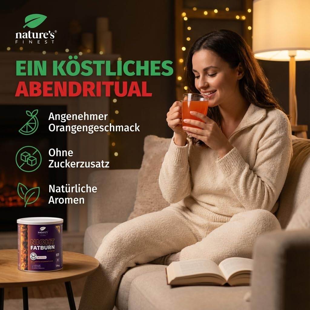 Nature's Finest Night Burn Extreme, Trinkpulver 125 g | Mit Morosil (Rot-Orangenextrakt), L-Carnitin und Baldrian