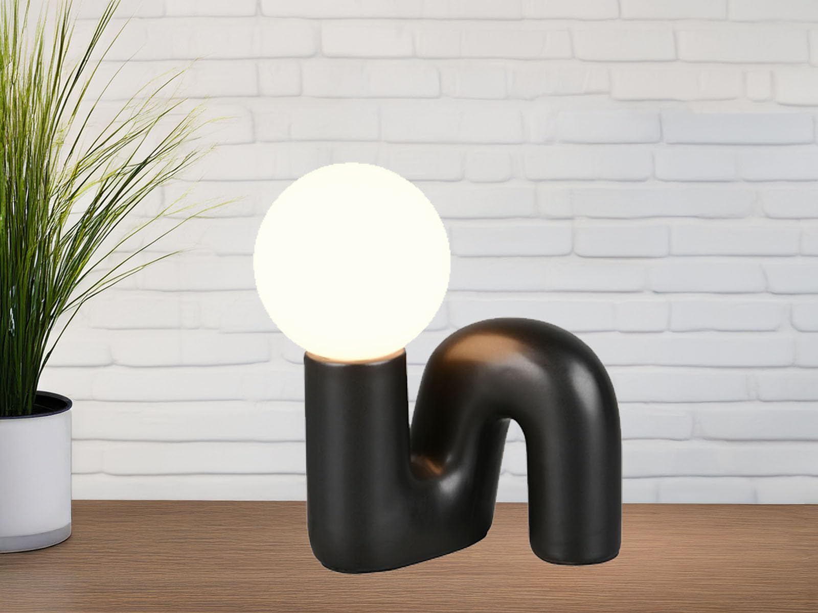 meineWunschleuchte Lampe de table originale en céramique noire avec boule en verre blanc, hauteur 21,5 cm