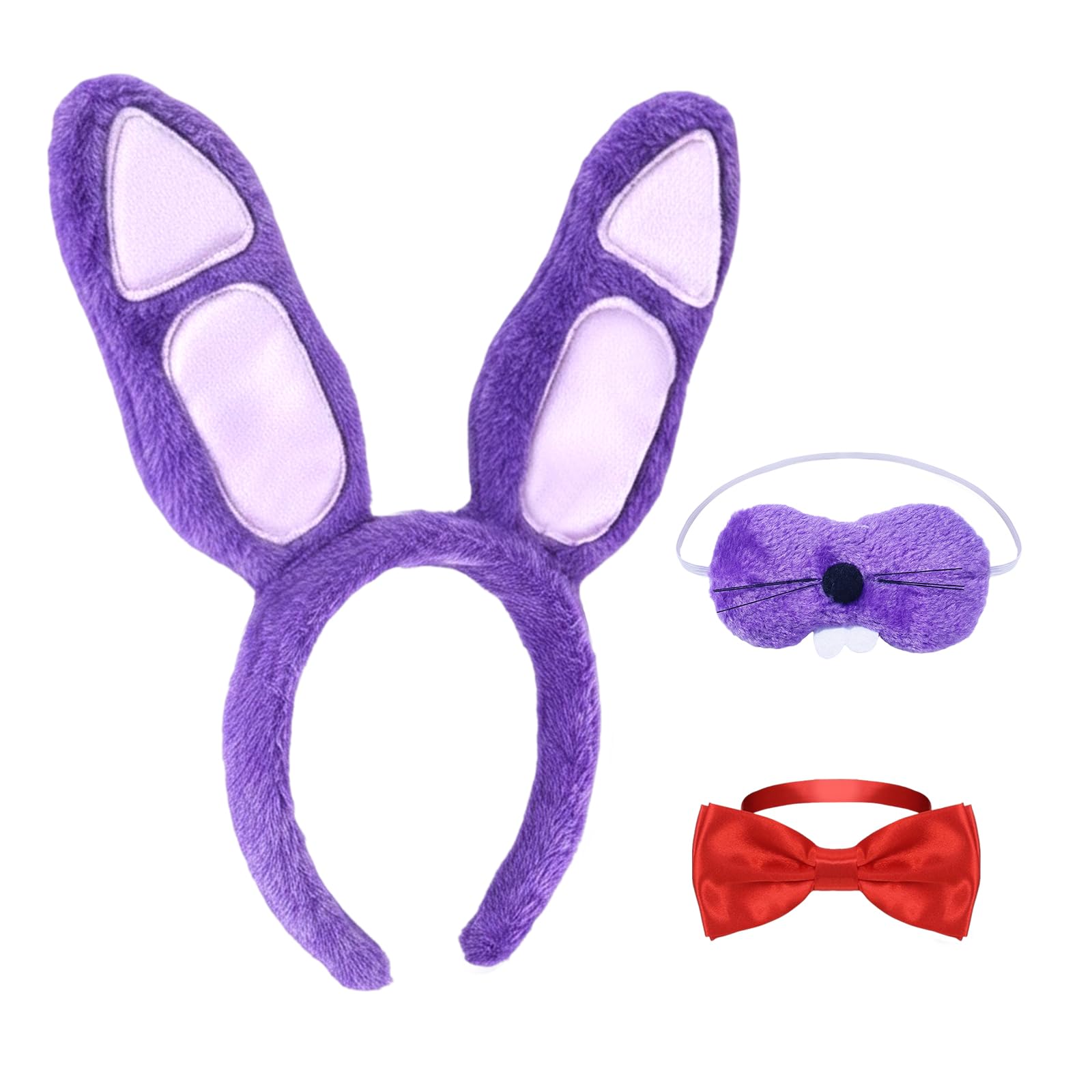 Purple Bunny Costume Rabbit Ears Headband Bow Tie Nose Halloween Cosplay Party