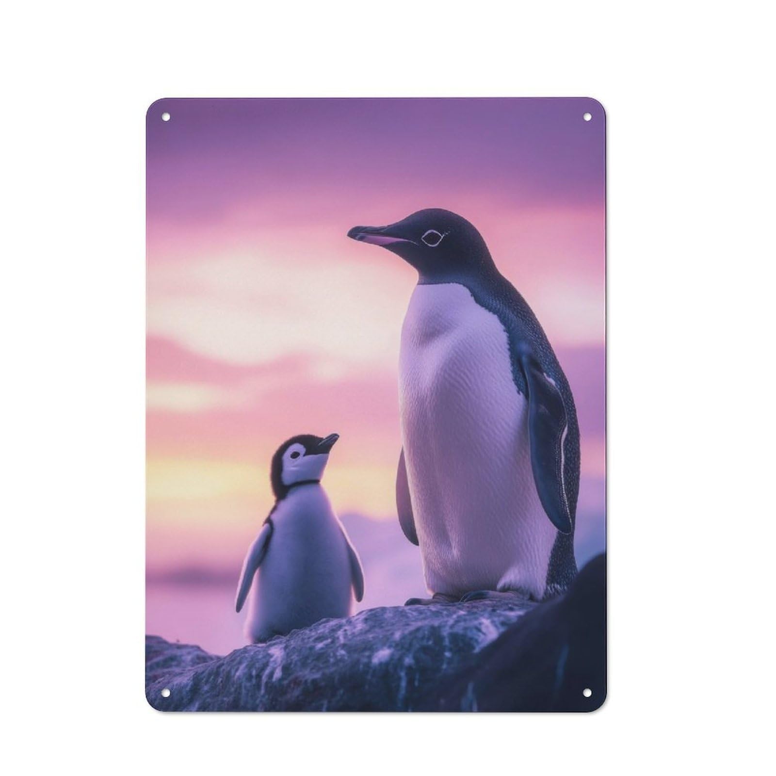 Junmoney Penguin Family Sunset Retro Tin Sign 40X30cm For Man Cave Or Games Room, For Collectors Decorating Games Rooms And Man Caves