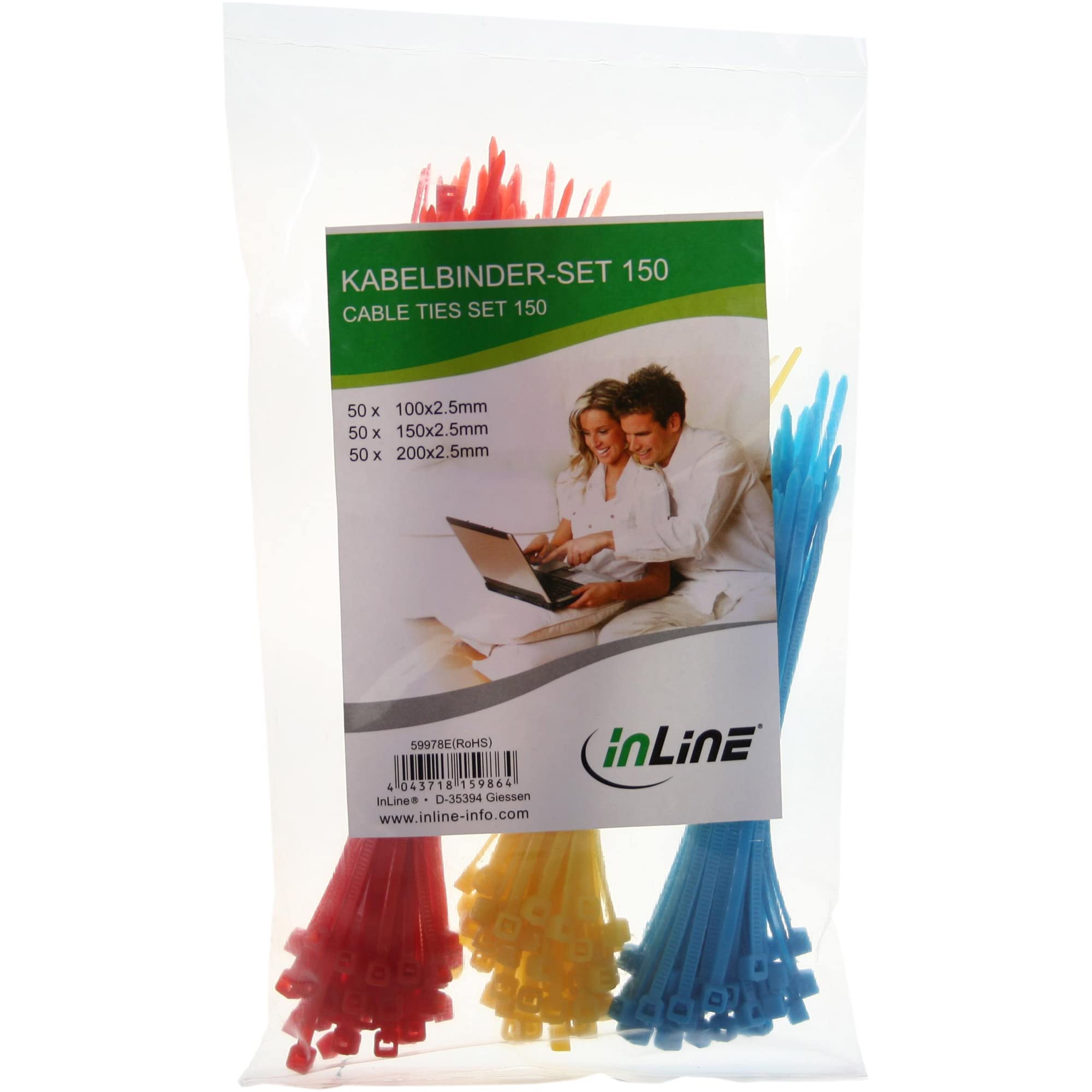 InLine 59978E Cable Ties Multi-Coloured - Cable Ties (Multicoloured, 500 Pieces)