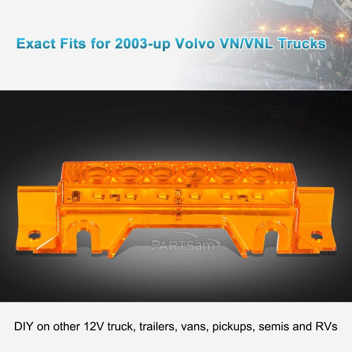 Partsam 5PCS 6LED Cab Light Truck Trailer Cab Marker Top Amber Lens Roof Running Light Reflective Lights Assembly Compatible with 2004 VN/2003-2020 VNL Trucks Waterproof