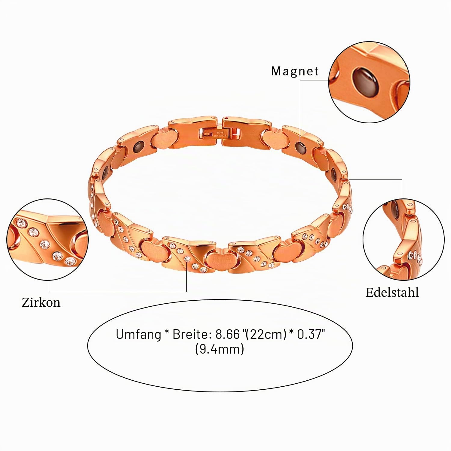JewelryWe Schmuck Magnet Therapie Kugel Perle Perlen Edelstahl Armband Link Handgelenk Kette Silber Damen