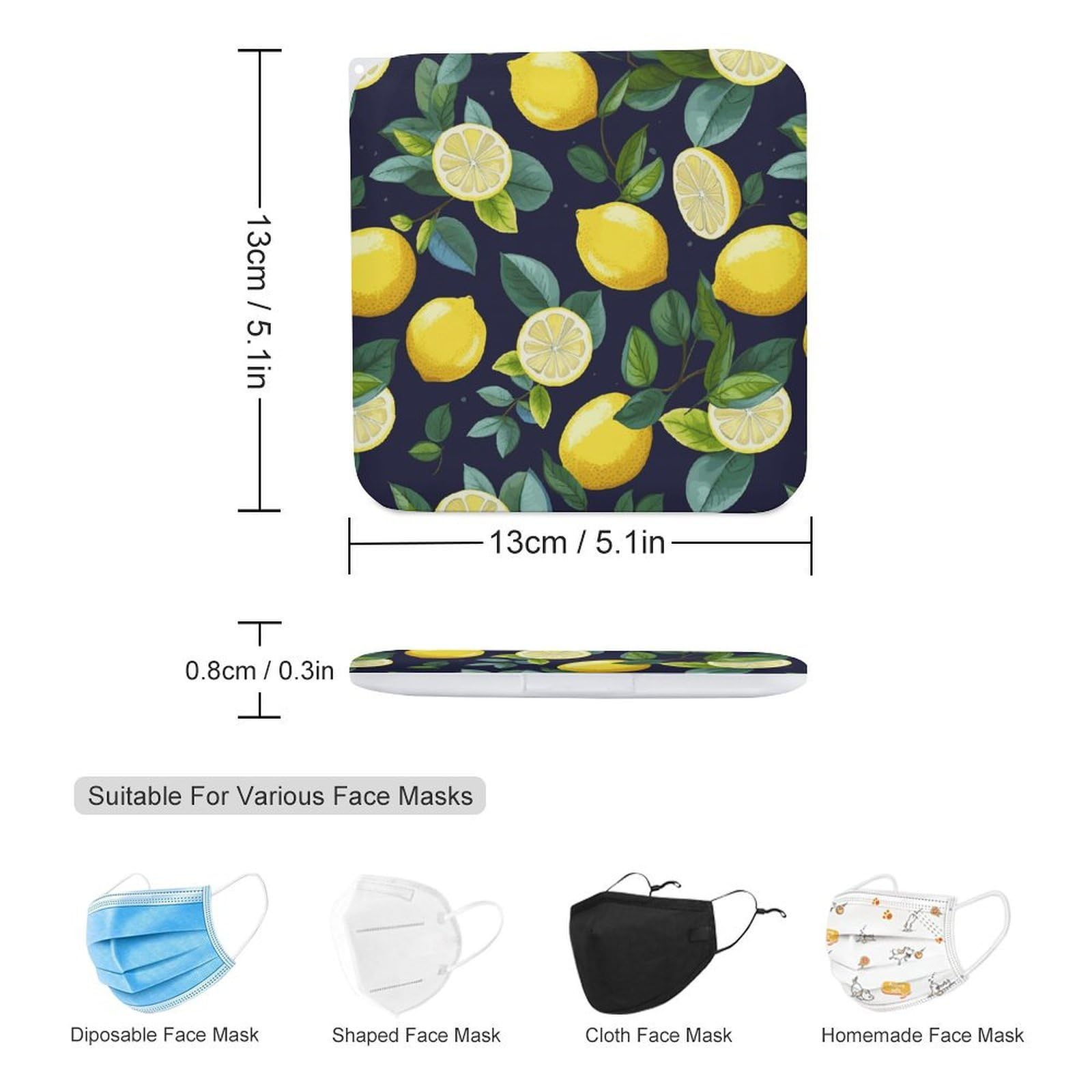 LQPMNK Portable Mask Storage Box, Lemon Fruit Print Lightweight Mask Holder for Disposable & Cloth Masks - Compact & Stylish Design