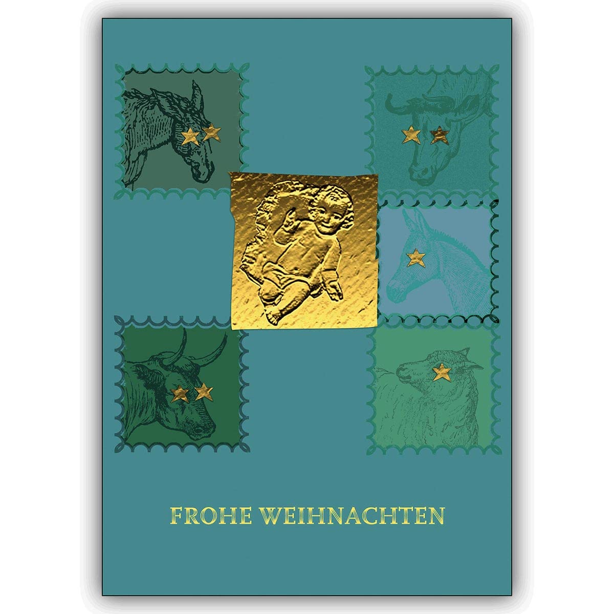 20 Stück Klassische Weihnachtskarten Set mit Umschlag mit Tieren, blaugrau, Innendruck personalisierbar (Var5) geschäftlich & privat: Frohe Weihnachten