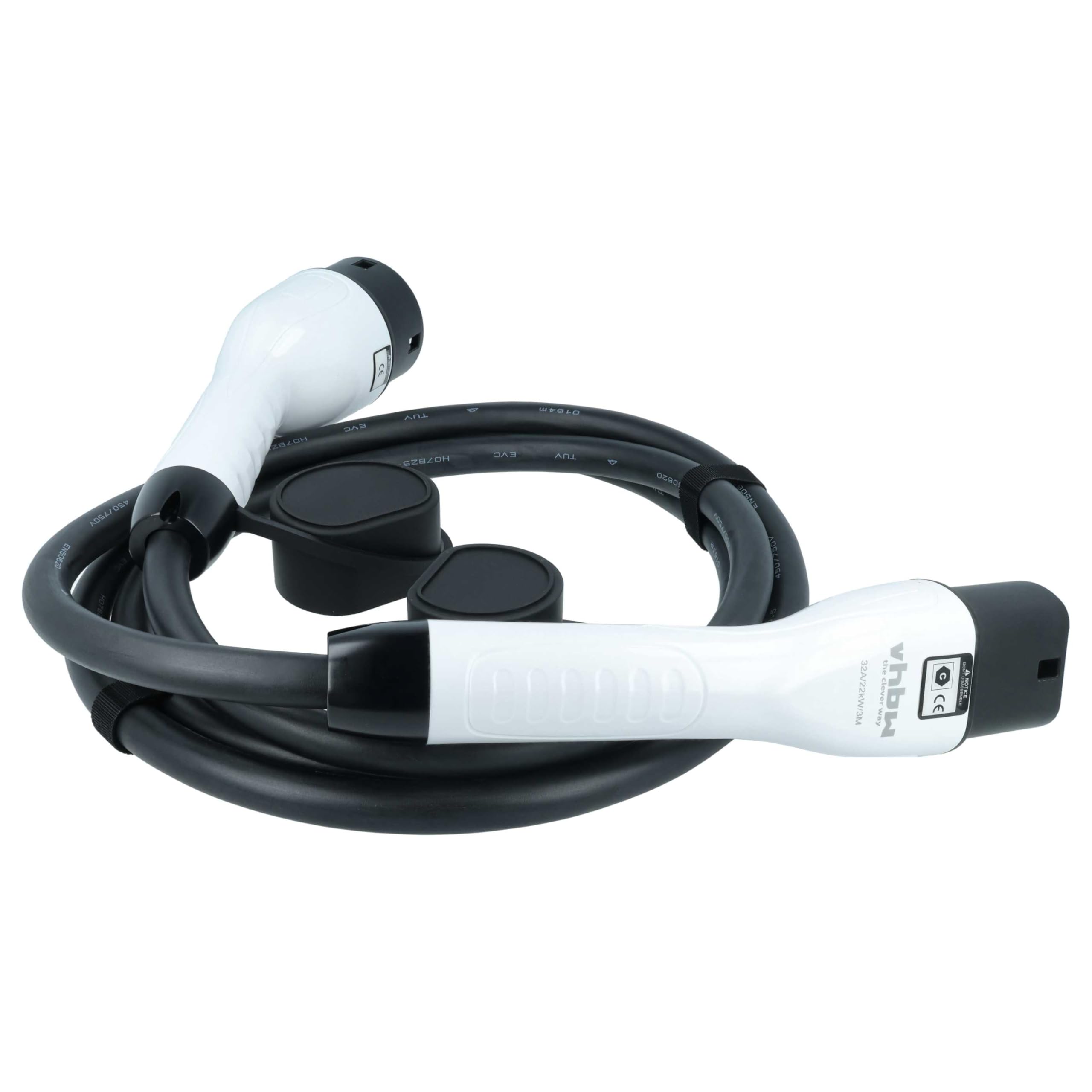 vhbw Cable Carga Tipo 2 a Tipo 2 para Coche eléctrico - Cable conexión, 3 Fases, 32 A, 22 kW, 3 m