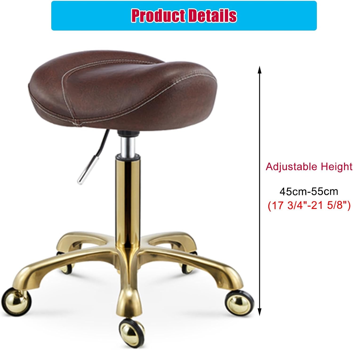 Ergonomic Rolling Saddle Stool, Professional Swivel Chair for Dental & Hair Stylists, Salon & Office Use, Adjustable Height, Comfortable Red, Brown & Black Options