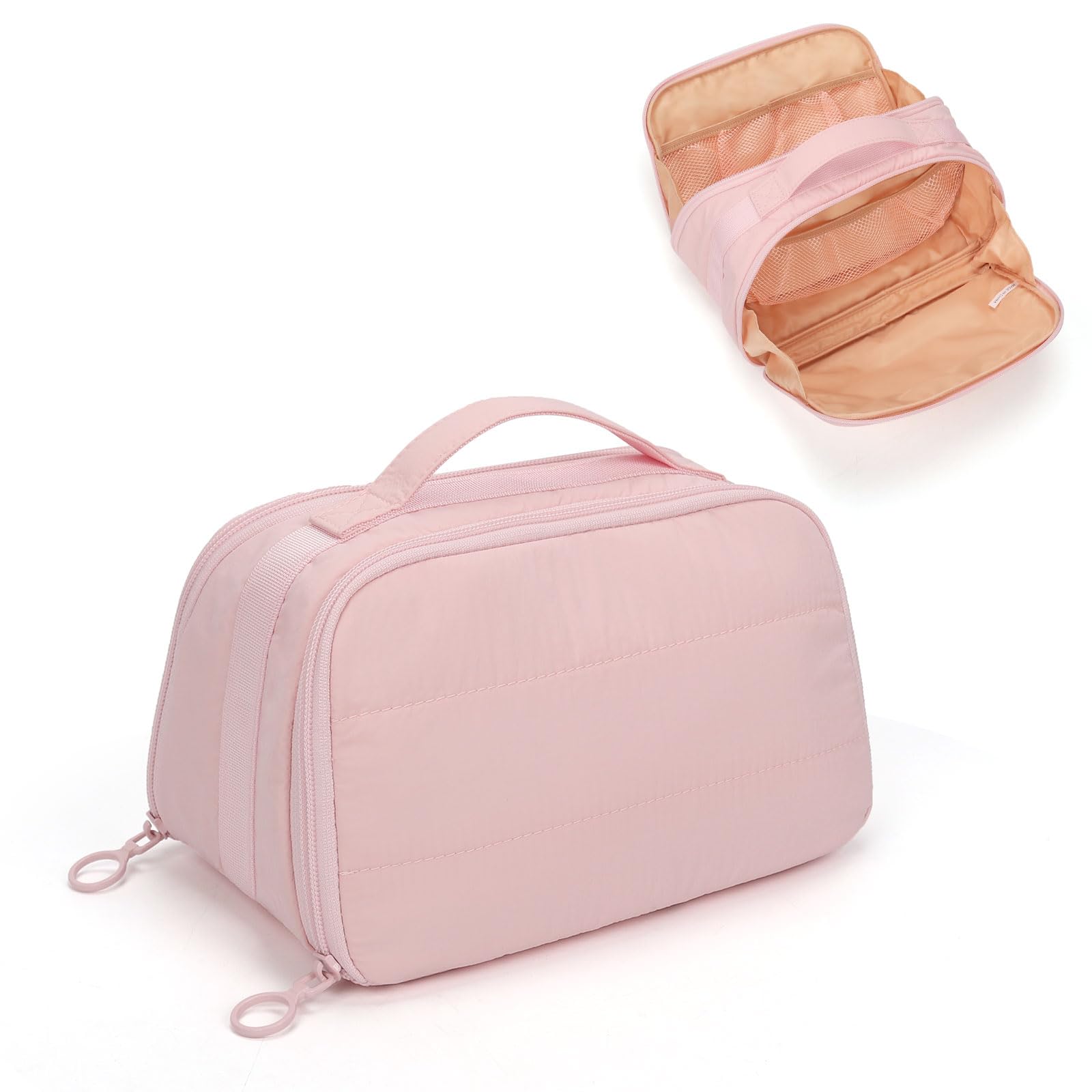 OCHEAL Travel Makeup Bag - Wide Open Flat Cosmetic Bag Organizer with Handle Portable Lightweight Toiletry Bag for Women's Girls Essentials Skincare