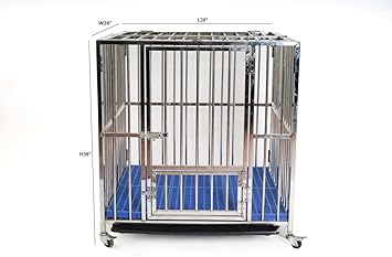 AUGTEN 38*38*38 Inch Heavy Duty Dog Cage Strong Metal Kennel and Crate for Large Dogs,Easy to Assemble Pet Playpen with Four Wheels, Stainless Steel