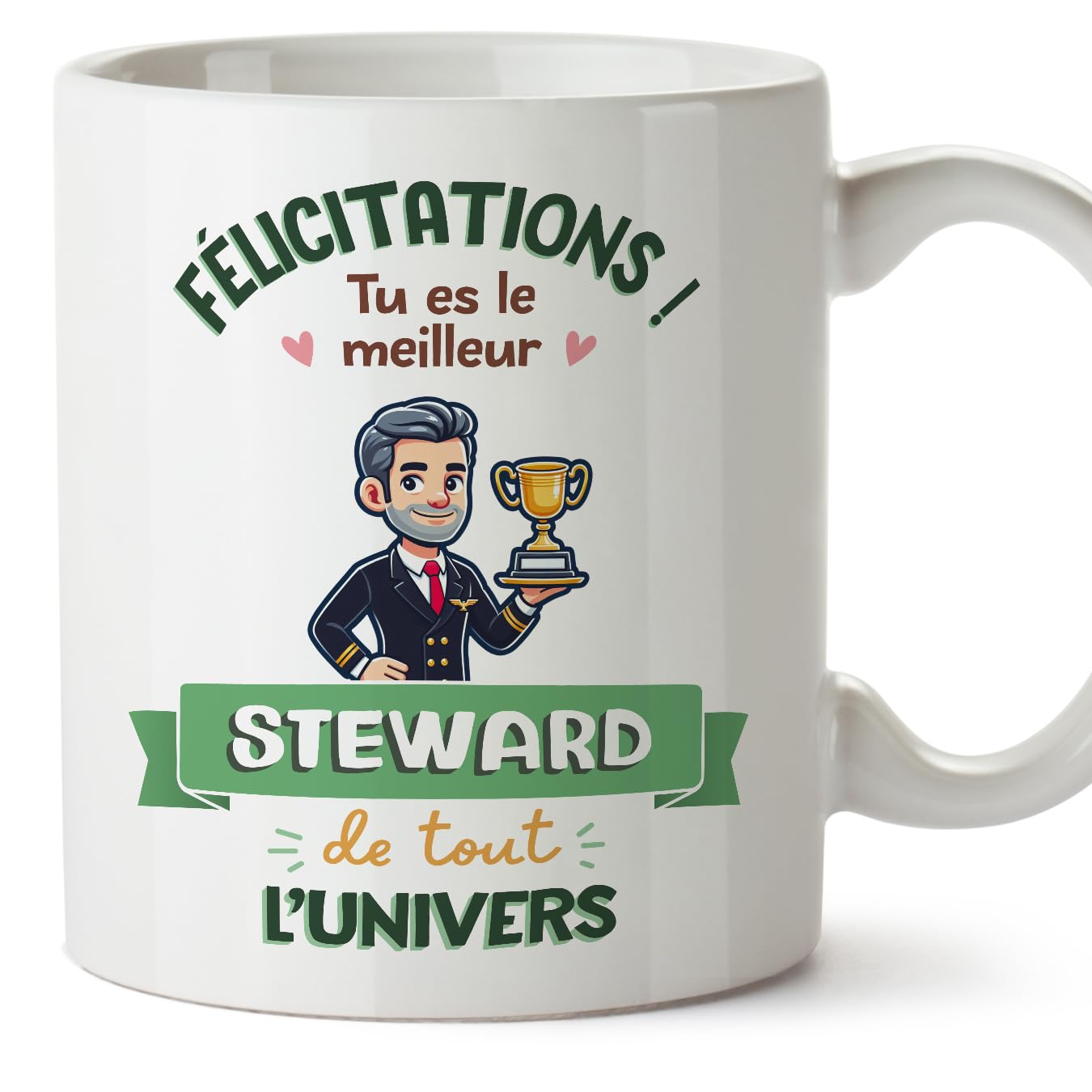 MUGFFINS Flight Attendant Man Mug - in French - Meilleur Univers Trophée - Funny Gift for Colleagues - Ceramic 11oz Mug — image 1