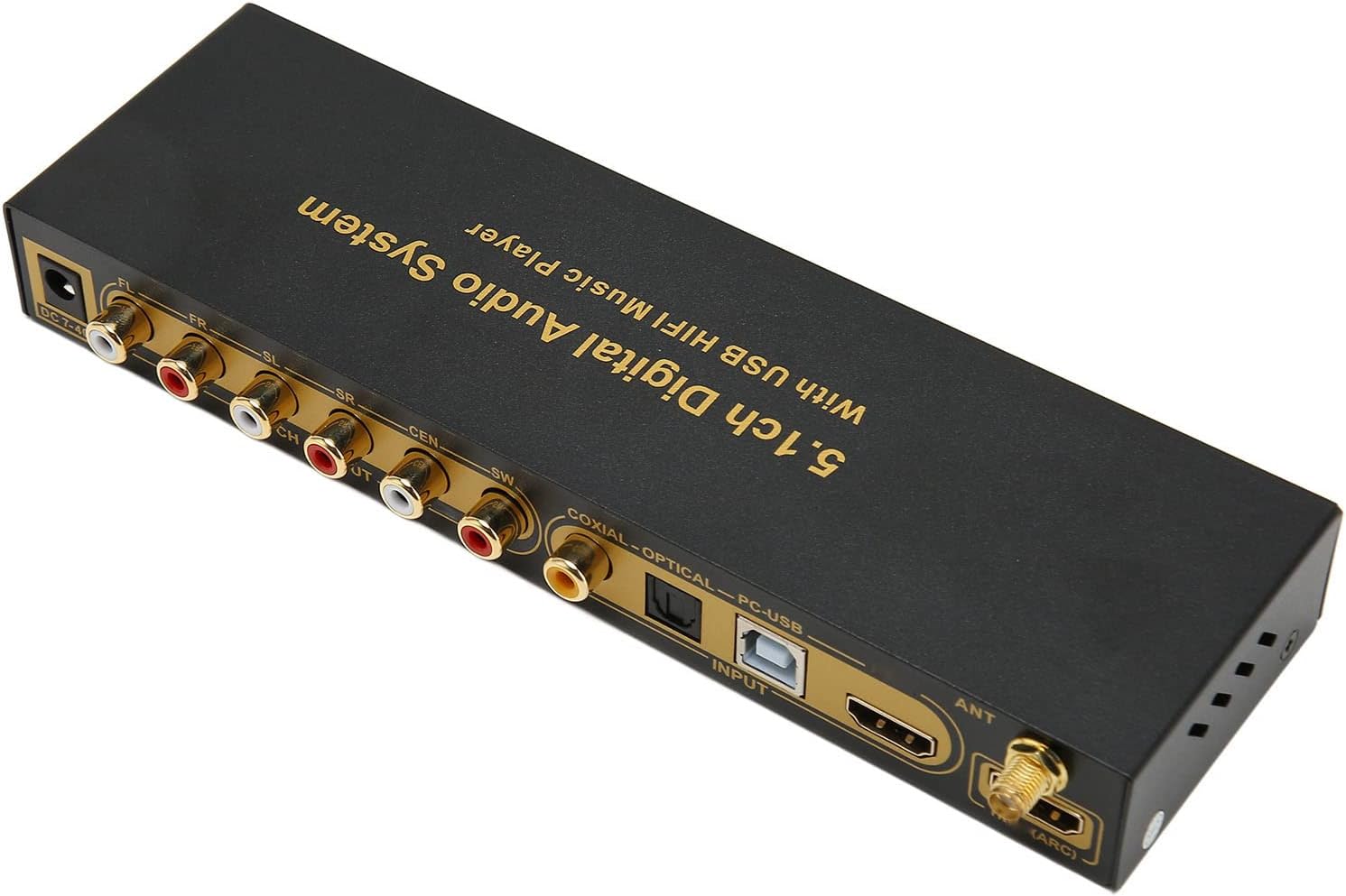 Sound Decoder, 5.1CH 100?240V DC 12V Multi Input Digital Audio Decoder Sound Extractor Converter, with Remote Control (US Plug)