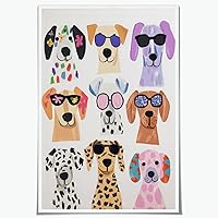 Funny Colorful Dog Wearing Glasses Canvas Wall Art Print - Trendy Puppy Portrait Pet Poster 12x18 Inch Unframed Kids Room Decor