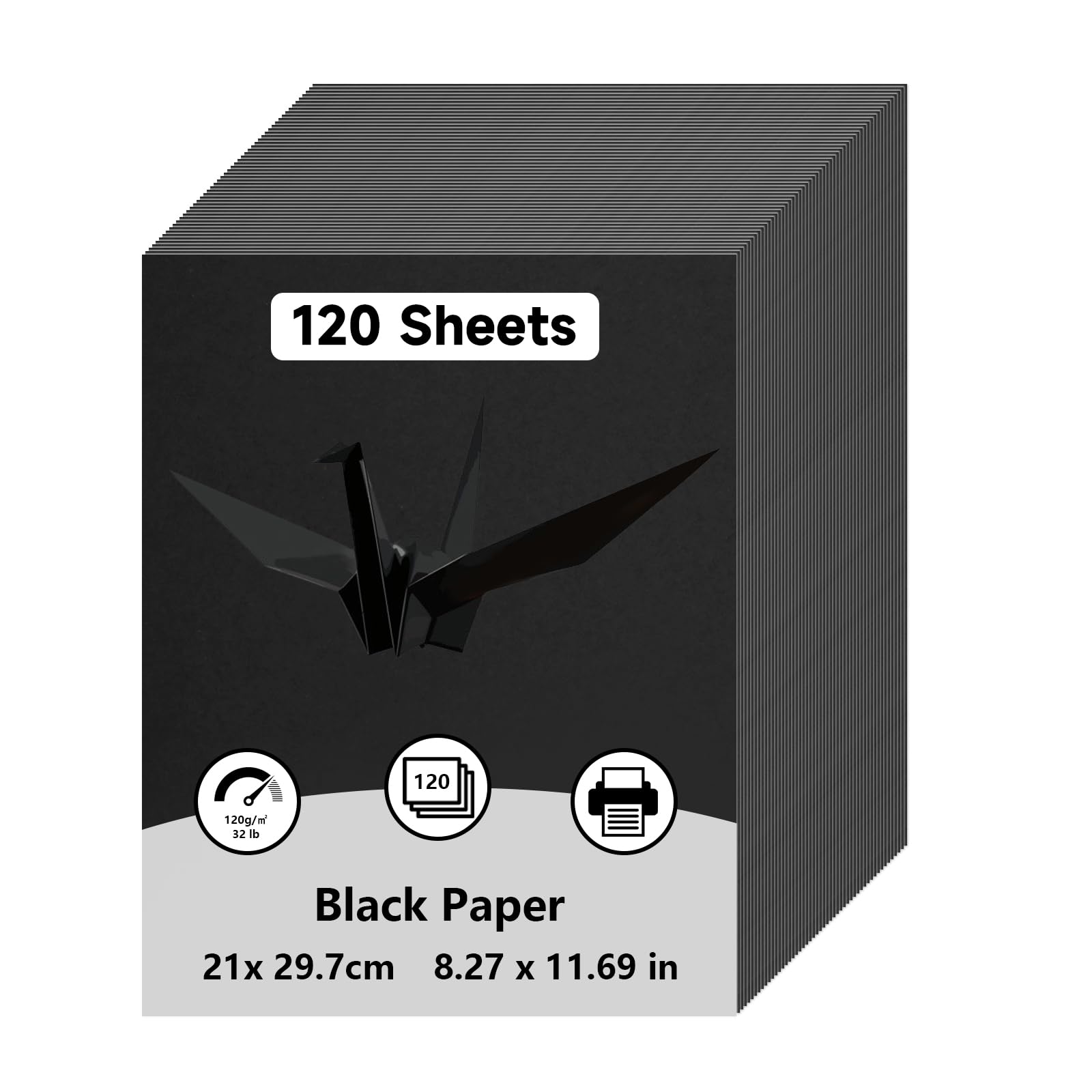 LONGERSIZHAN A4 Black Card, 120 Sheets 120gsm Thick Cardstock