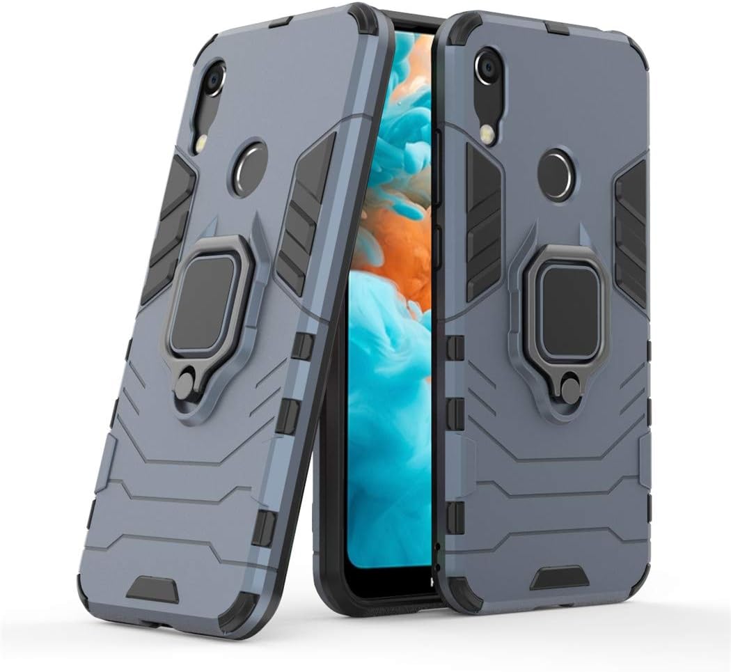 Compatible with Huawei Y6 Prime (2019) Case, Metal Ring Grip Kickstand Shockproof Hard Bumper Shell (Works with Magnetic Car Mount) Dual Layer Rugged Cover for Huawei Y6 Prime 2019 (Navy Blue)