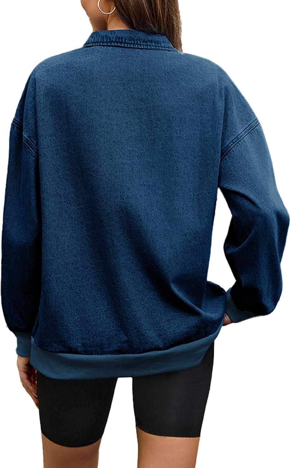 Women's Half Zip Denim Sweatshirts Fashion Long Sleeve Shirt Jean Pullover Hoodies - Image 4