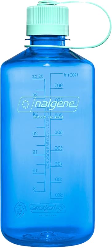 Botella de agua de boca estrecha Nalgene de 32 oz, azul aciano | Sin BPA, duradera y liviana, a prueba de fugas, apta para lavavajillas, botella de plástico reutilizable grande para caminatas, gimnasio, trabajo y viajes