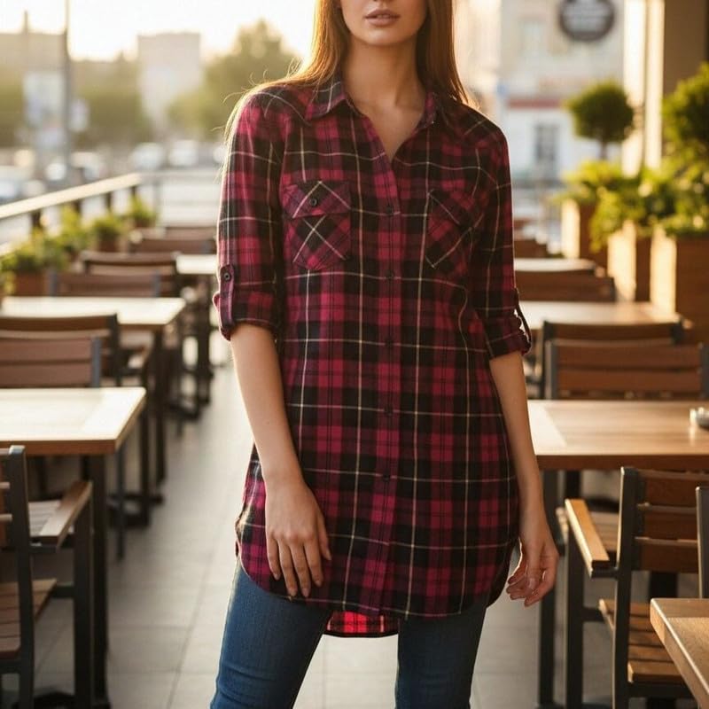 Image of Match Women's Long Sleeve Plaid Flannel Shirt #2021
