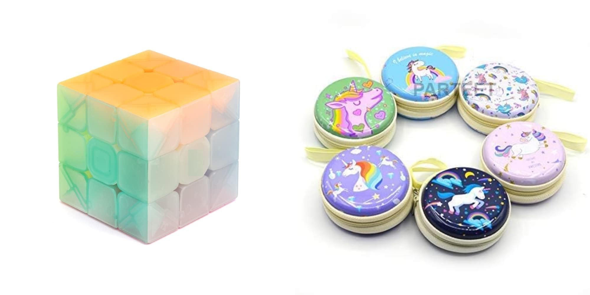ManaBee 3x3 Jelly Edition Speedcube Puzzle Cube with Unicorn Printed Coin and Earphone Pouches-Pack of 6 Small Zipper Cases in Assorted Colors for Storage and Gifting-Combo of 2-image-38