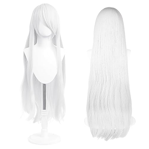 UTIEHD 100cm / 40 Inch Long Wig, Universal Anime Costume Cosplay Wig, Perfect for Party, Daily-Use, Festivals, and Halloween, Great for TV, Film, Anime Game Character Cosplay (Silver White) - Silver White
