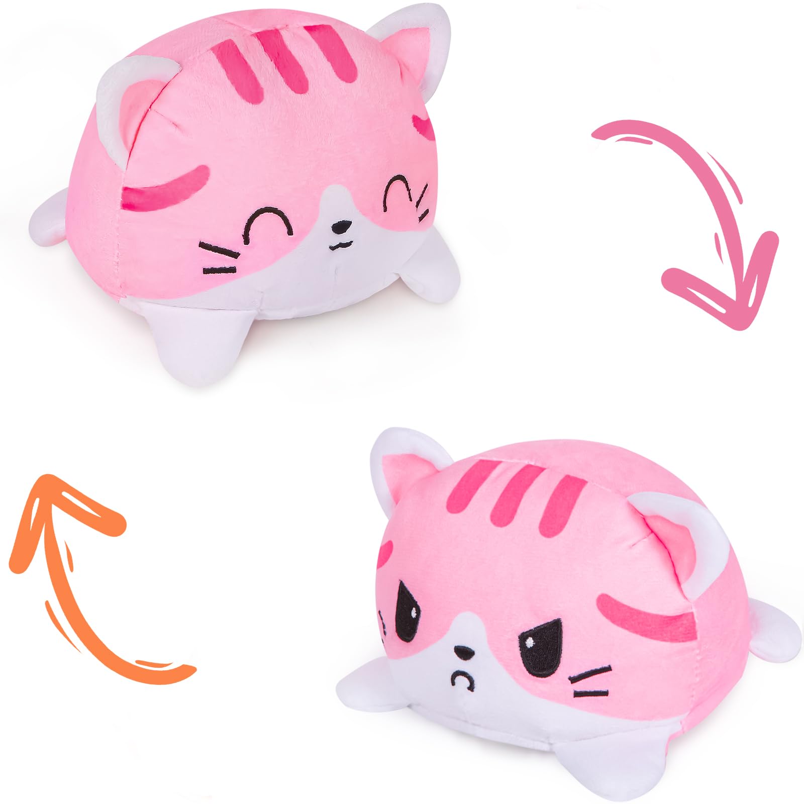 Thedttoy Reversible Cat Plush: Happy Sad Cat Emotion Kitten Double-Sided Flip Doll Soft Toy