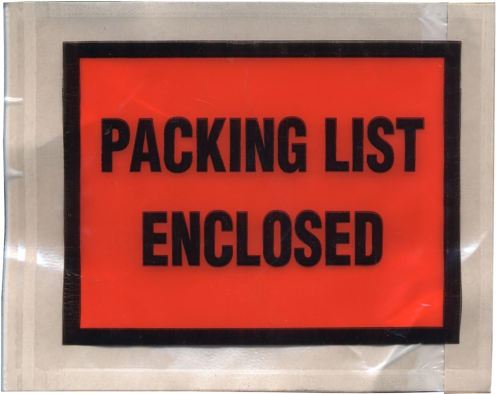 WOD ENV-P4555F Printing Pouch Envelope Clear with"Packing List Enclosed" Full Face Imprint, 4.5 inch x 5.5 inch (Pack of 1000) Self Adhesive for Invoice Packing Slip