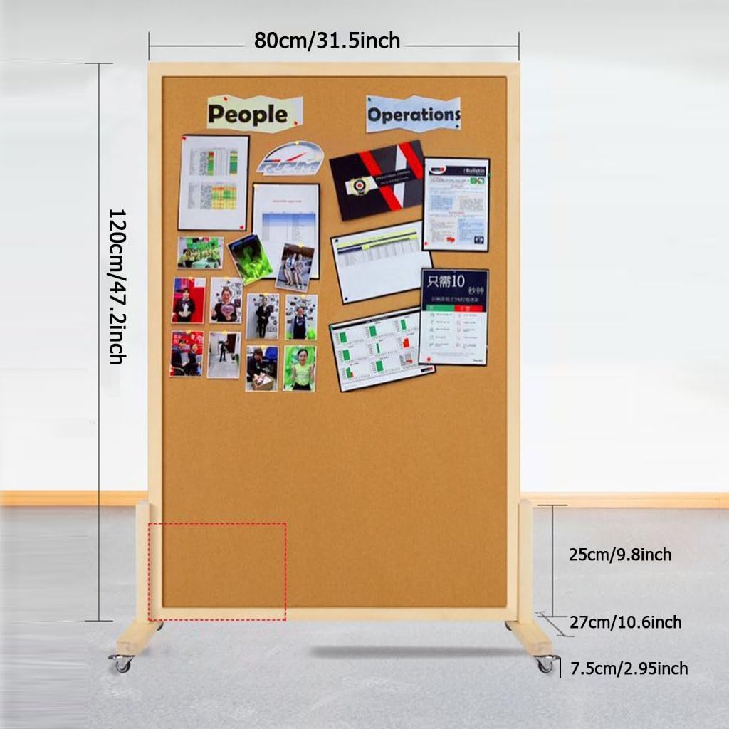 Pizarras de Corcho Enrollables Doble Cara Tablón de Anuncios con Ruedas Marco de Madera Independiente Separador de Ambientes para Oficinas Hogar (Size : 80 * 120cm)