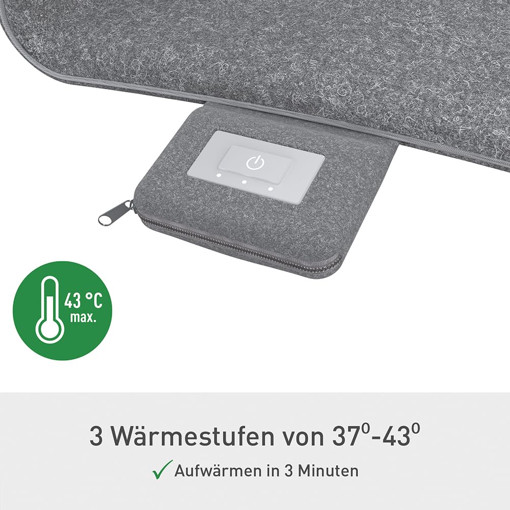 Leitz iComfi Beheizbare Sitzauflage mit Akku, Kabellose Heizauflage, 14 Stunden Akkulaufzeit, 3 Wärmestufen, Schnellaufheizung, Abschaltautomatik & abnehmbarem Bezug, Hellgrau, 130x40x8cm, 65940085