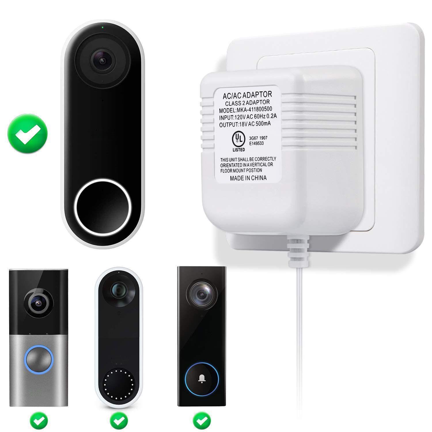 Hotop Power Adapter Compatible with Nest Hello Video Doorbell, Arlo and Eufy Doorbell, 18 Volt 500mA Transformer UL Certified with 16.4 ft Cable