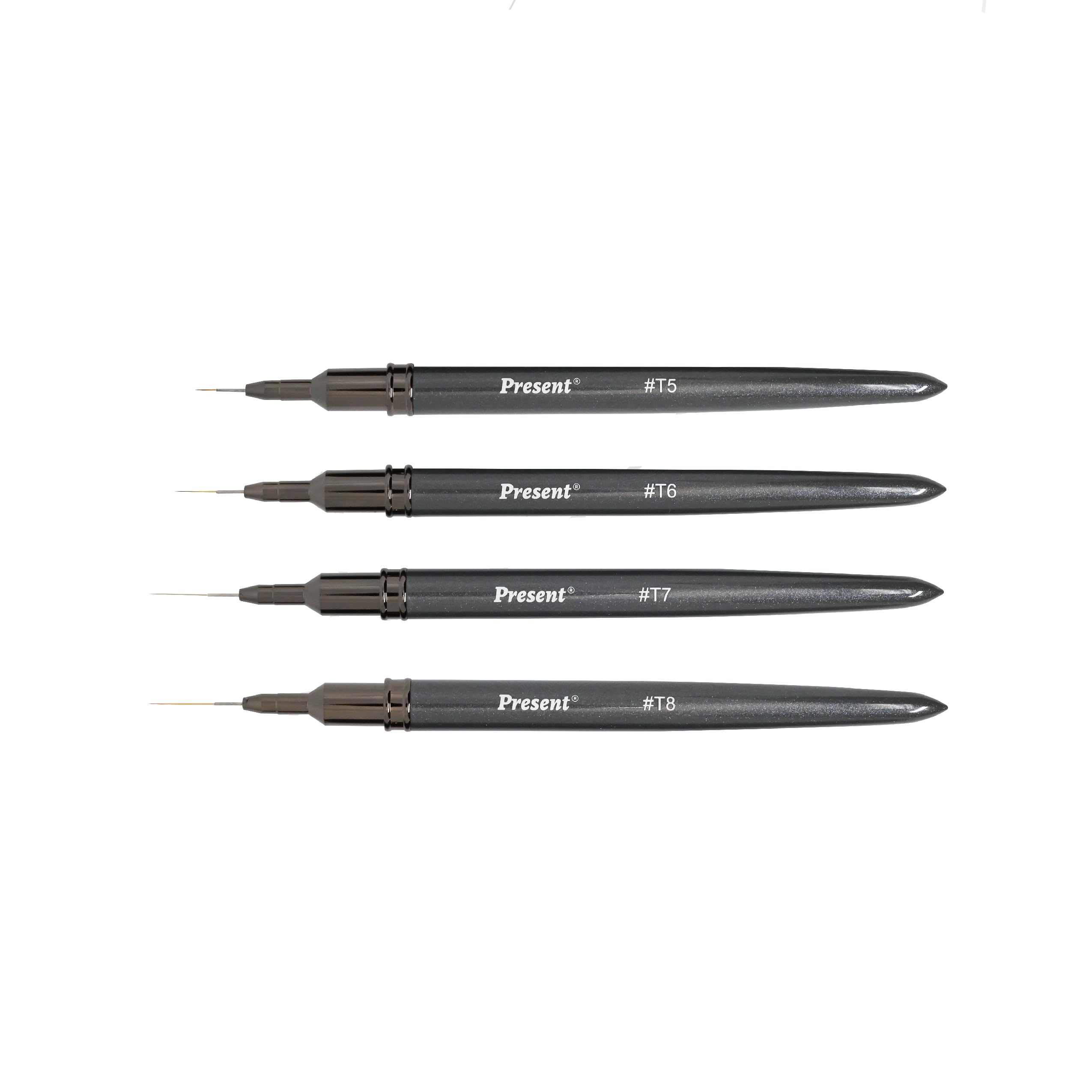 Present Nail Art Liner Brushes,4pcs Painting Nail Art Brush Set,Nail Dotting Drawing Tool for Long Lines,Thin Details,Fine Drawing Sizes 4/8/10/12mm