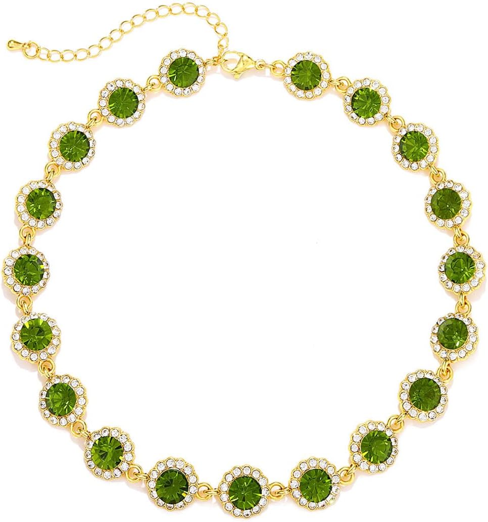 JEAIRTS Colorful Crystal Choker Necklace Gold Rhinestone Rainbow Necklace Jewelry for Women