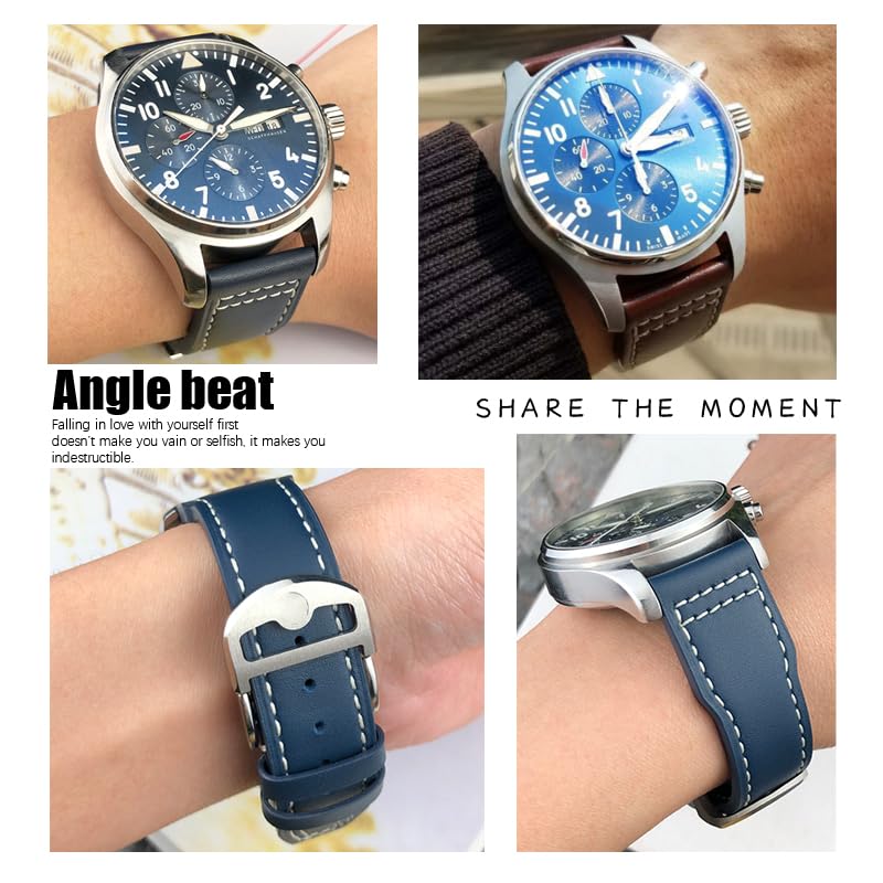 Correa de cuero vacuno de 21 mm y 20 mm para relojes de piloto IWC, pulseras Portugieser, accesorios de correa de reloj azul, herramienta para hombre