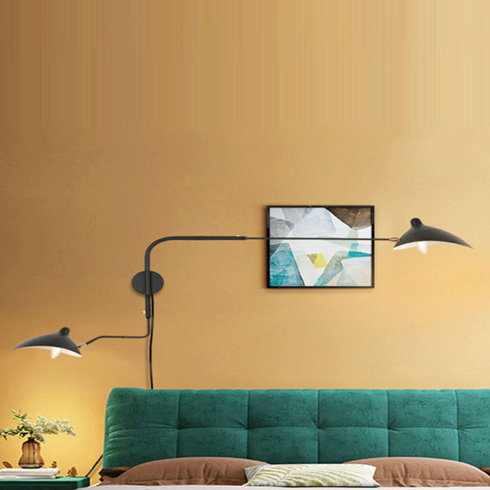 Creativo Molte Direzioni Lampada da Parete/muro Orientabile Industriale Braccio Lungo Orientabile 2 Fiamme Applique da Parete E27 Metallo Nero Comodino Lampada da Lettura con Interruttore