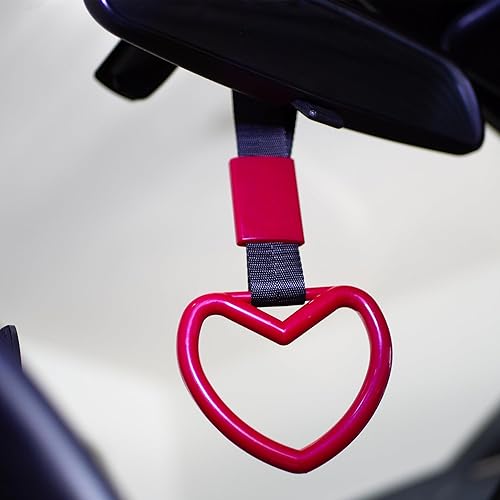 Miniatura 3 de MistWorks Tsurikawa JDM - Anillo colgante con forma de corazón rosa, correa para manija de automóvil, dije de deriva para parachoques trasero,